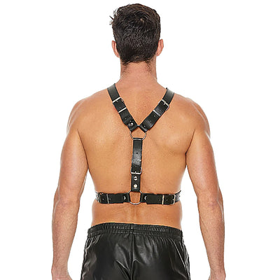 Ouch! Men's Bonded Leather Harness With Metal Bit Black