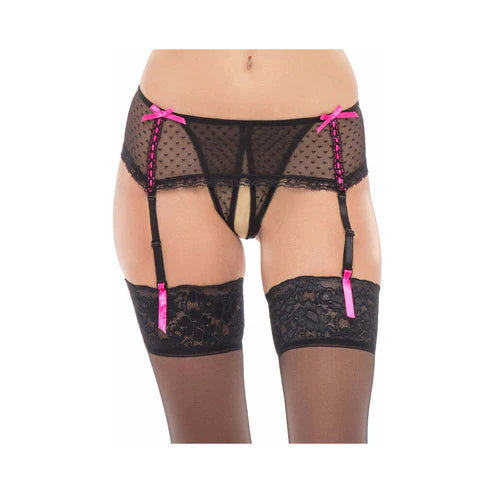 Dream Of Me Crotchless Garter Thong - Black