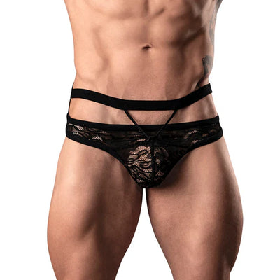 Male Power Lucifer Cut Out Strappy Thong Black