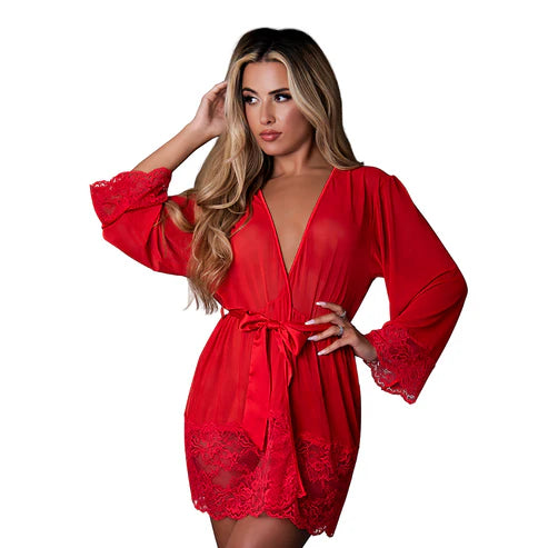 Magic Silk Sugar High 3/4 Sleeve Robe - Red
