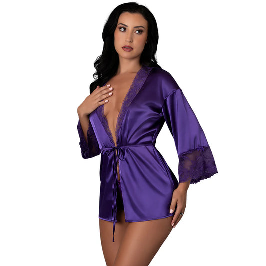 Magic Silk Satin Petals Robe - Purple
