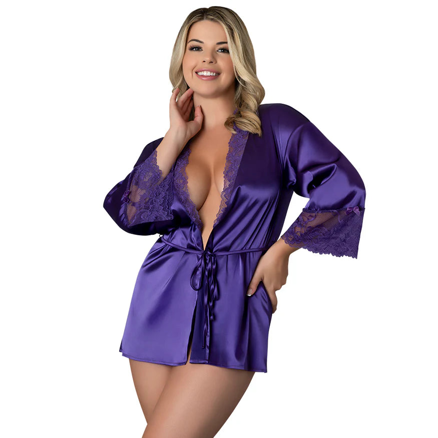 Magic Silk Satin Petals Robe - Purple