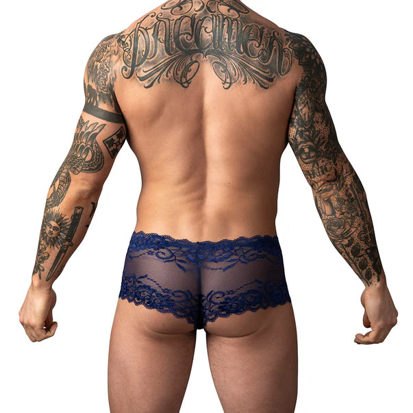 Male Power Sassy Lace Mini Short Sheer Pouch Navy
