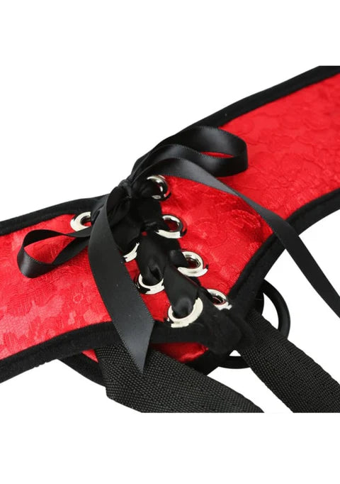 Sportsheets Sunset Lace Corsette Adjustable Strap-On Harness - Red